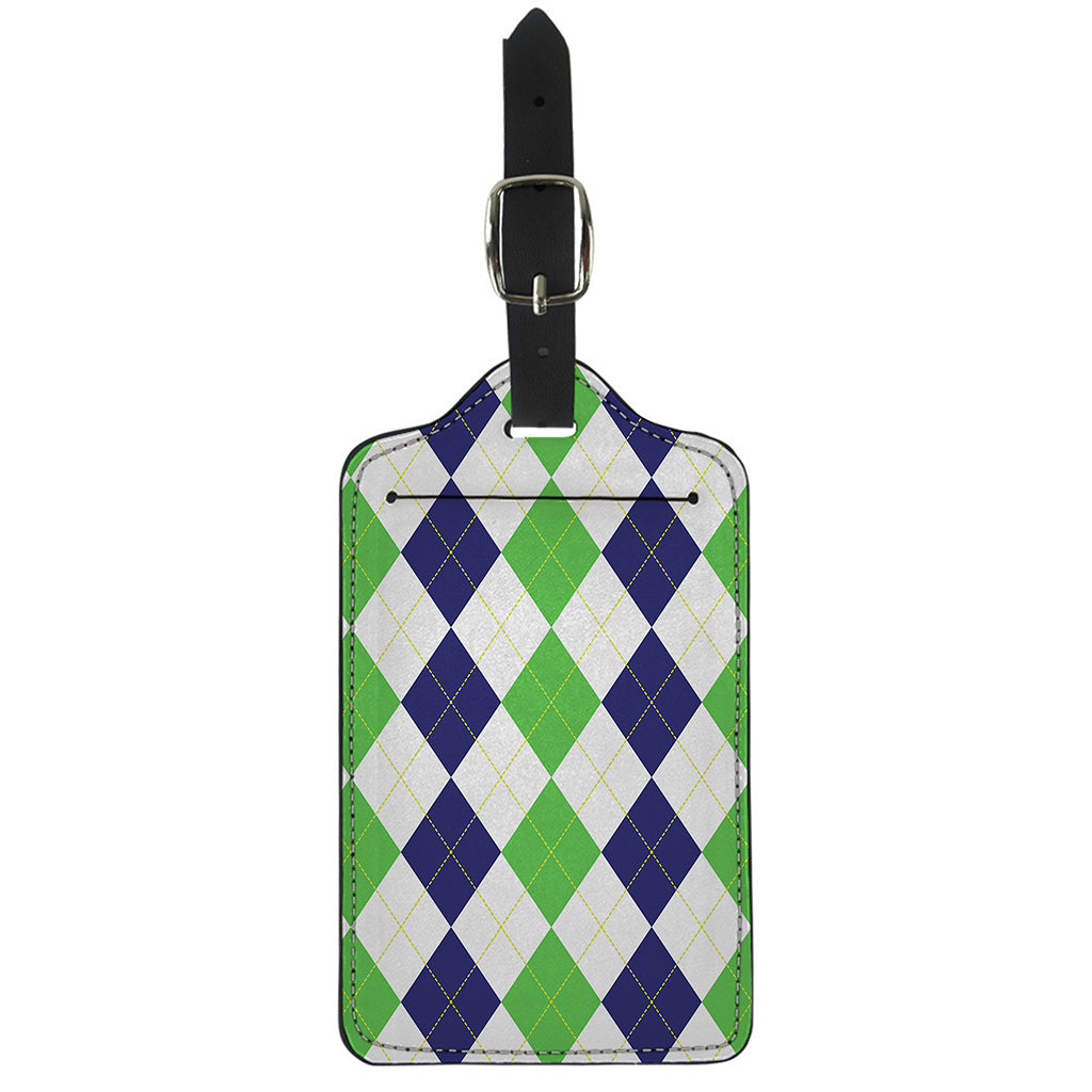 Green White And Navy Argyle Print Luggage Tag