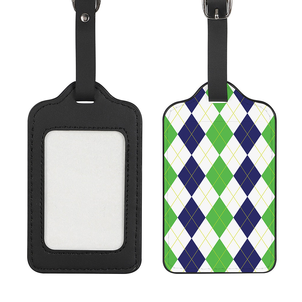 Green White And Navy Argyle Print Luggage Tag