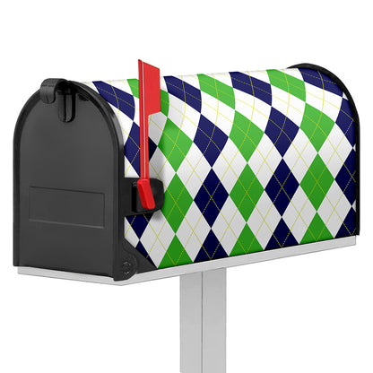 Green White And Navy Argyle Print Mailbox Cover