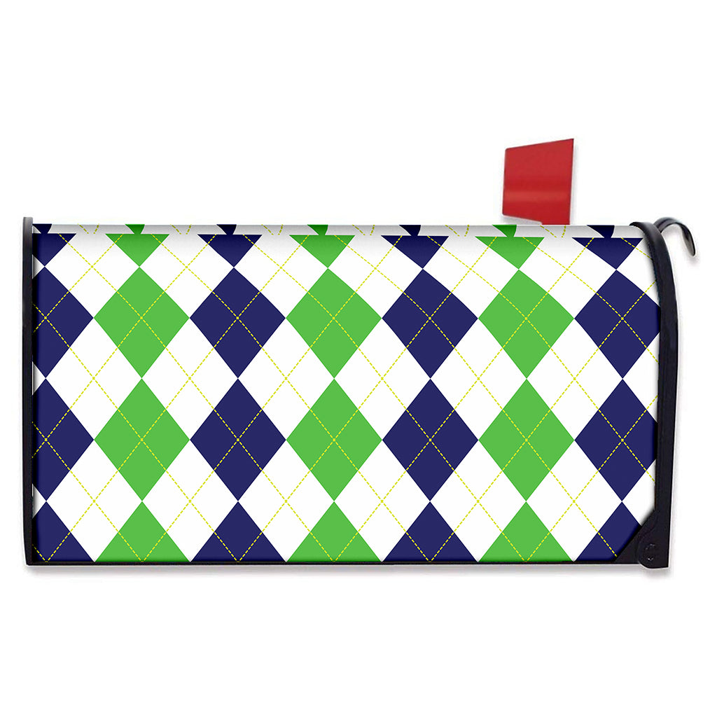 Green White And Navy Argyle Print Mailbox Cover