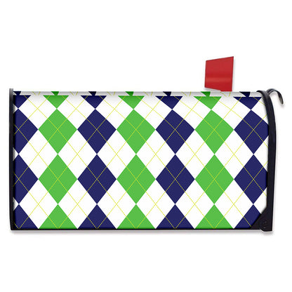 Green White And Navy Argyle Print Mailbox Cover
