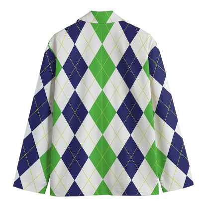 Green White And Navy Argyle Print Men's Blazer