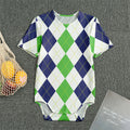 Green White And Navy Argyle Print Men's Bodysuit
