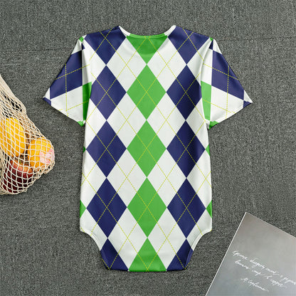 Green White And Navy Argyle Print Men's Bodysuit