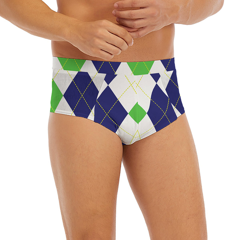 Green White And Navy Argyle Print Men's Briefs