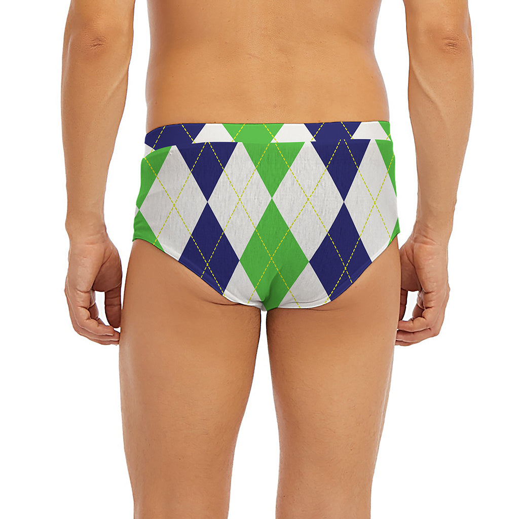 Green White And Navy Argyle Print Men's Briefs