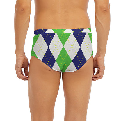 Green White And Navy Argyle Print Men's Briefs