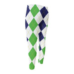 Green White And Navy Argyle Print Men's Compression Pants