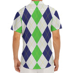 Green White And Navy Argyle Print Men's Deep V-Neck Shirt