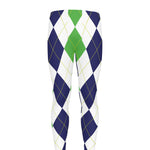 Green White And Navy Argyle Print Men's leggings