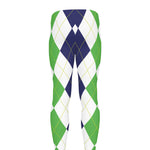 Green White And Navy Argyle Print Men's leggings