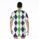 Green White And Navy Argyle Print Men's Rompers