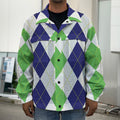 Green White And Navy Argyle Print Men's Shirt Jacket