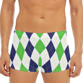 Green White And Navy Argyle Print Men's Short Boxer Briefs
