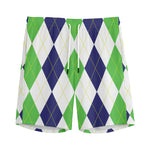 Green White And Navy Argyle Print Men's Sports Shorts