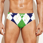 Green White And Navy Argyle Print Men's Swim Briefs