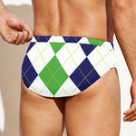 Green White And Navy Argyle Print Men's Swim Briefs