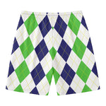 Green White And Navy Argyle Print Men's Swim Trunks
