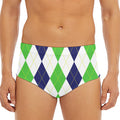 Green White And Navy Argyle Print Men's Triangle Swim Briefs