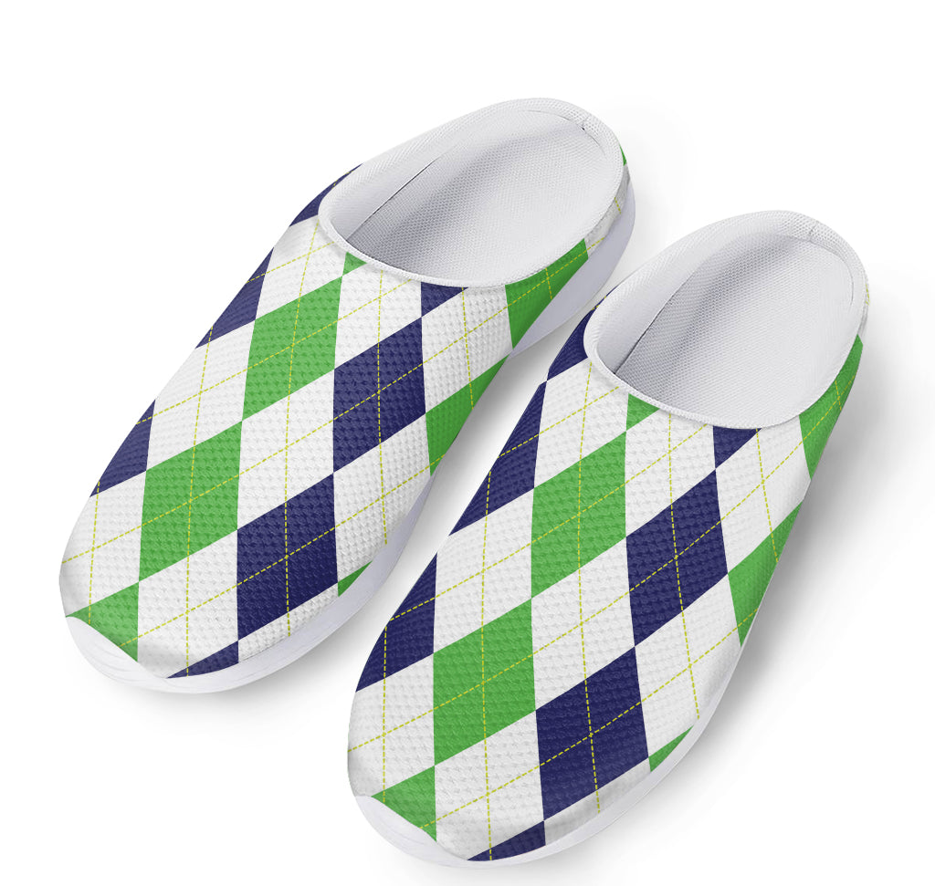 Green White And Navy Argyle Print Mesh Casual Shoes