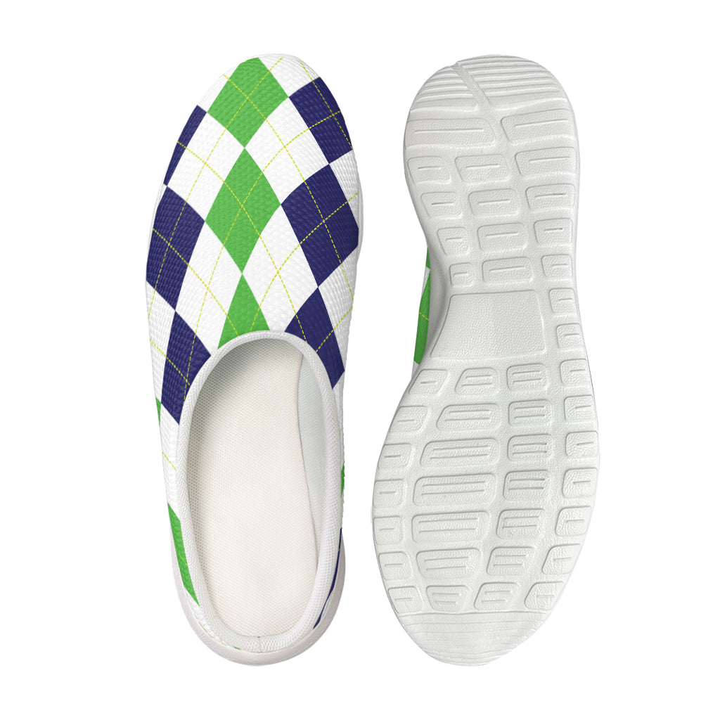 Green White And Navy Argyle Print Mesh Casual Shoes