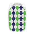 Green White And Navy Argyle Print Mesh Laundry Hamper