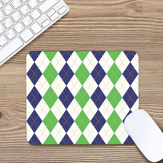 Green White And Navy Argyle Print Mouse Pad