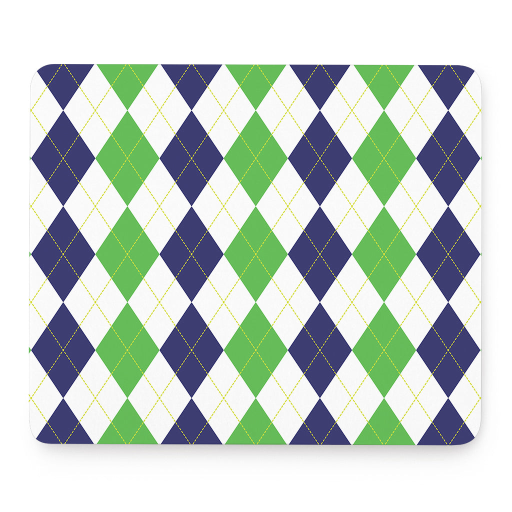 Green White And Navy Argyle Print Mouse Pad