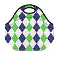Green White And Navy Argyle Print Neoprene Lunch Bag
