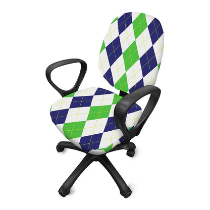 Green White And Navy Argyle Print Office Chair Cover