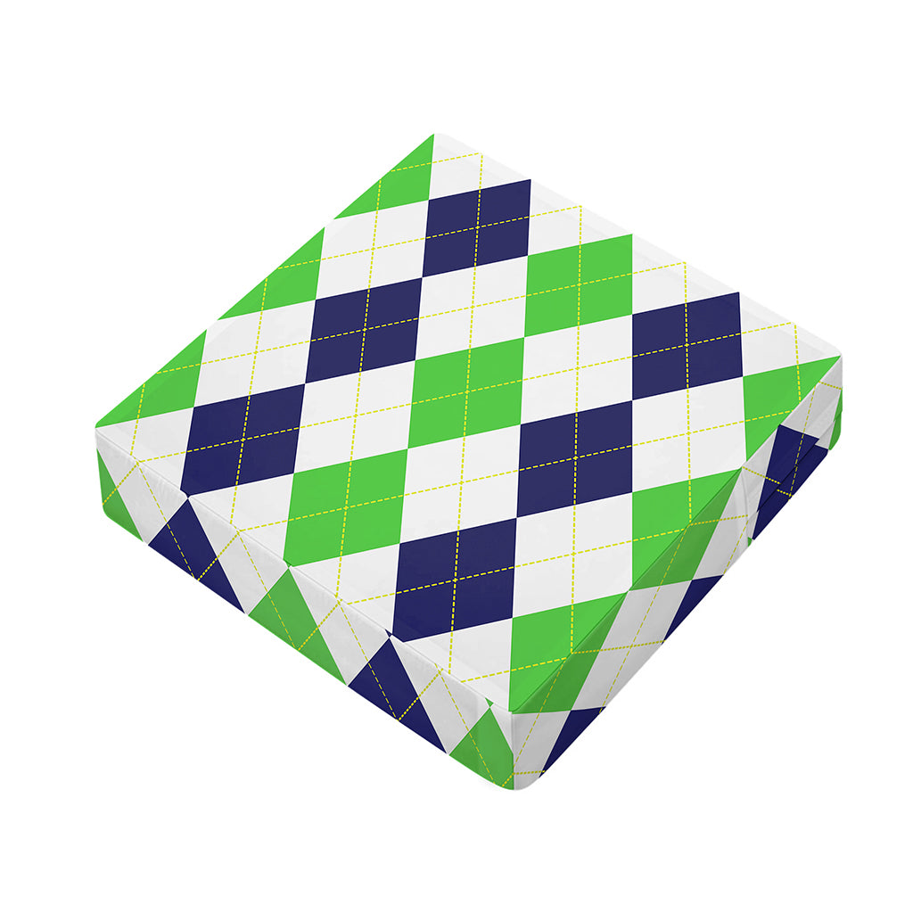 Green White And Navy Argyle Print Outdoor Seat Cushion Cover