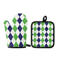 Green White And Navy Argyle Print Oven Mitt And Pot Holder Set
