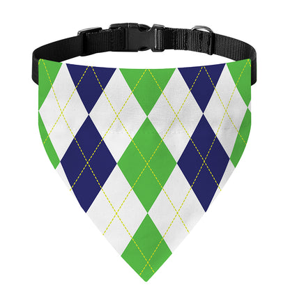 Green White And Navy Argyle Print Over The Collar Dog Bandana
