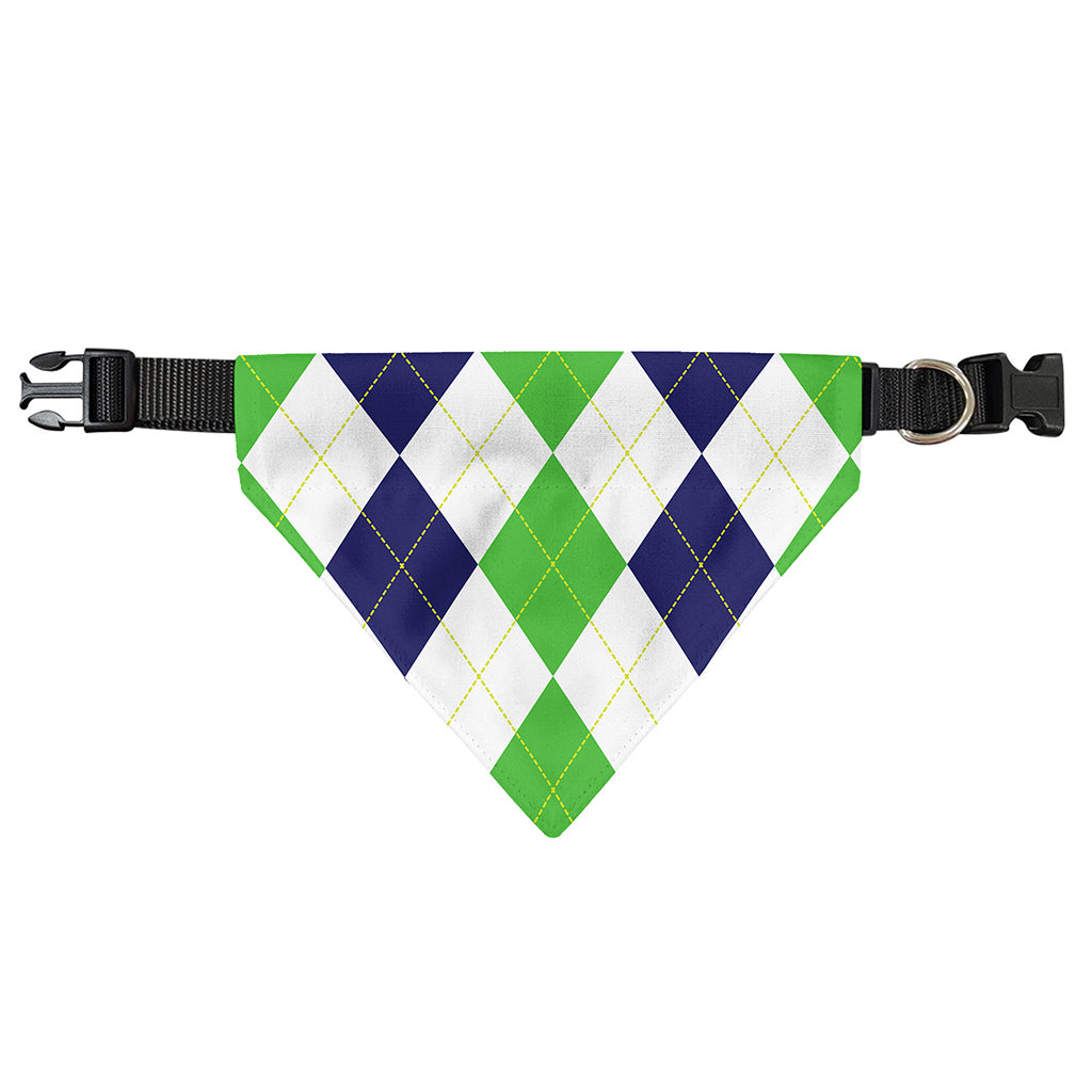 Green White And Navy Argyle Print Over The Collar Dog Bandana