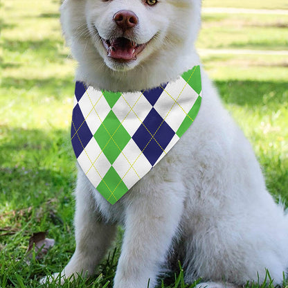 Green White And Navy Argyle Print Over The Collar Dog Bandana