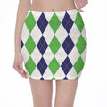 Green White And Navy Argyle Print Pencil Mini Skirt