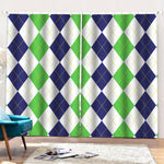 Green White And Navy Argyle Print Pencil Pleat Curtains