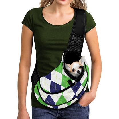 Green White And Navy Argyle Print Pet Sling Carrier