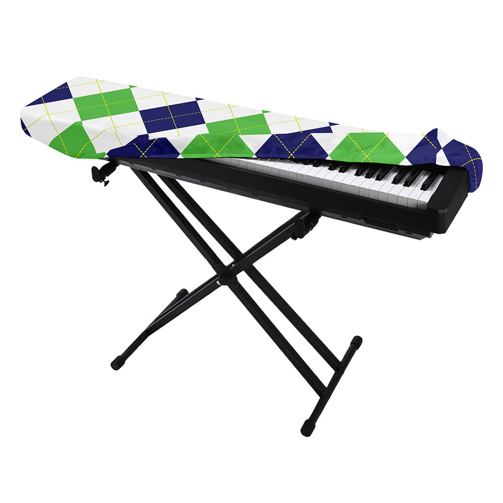 Green White And Navy Argyle Print Piano Keyboard Cover