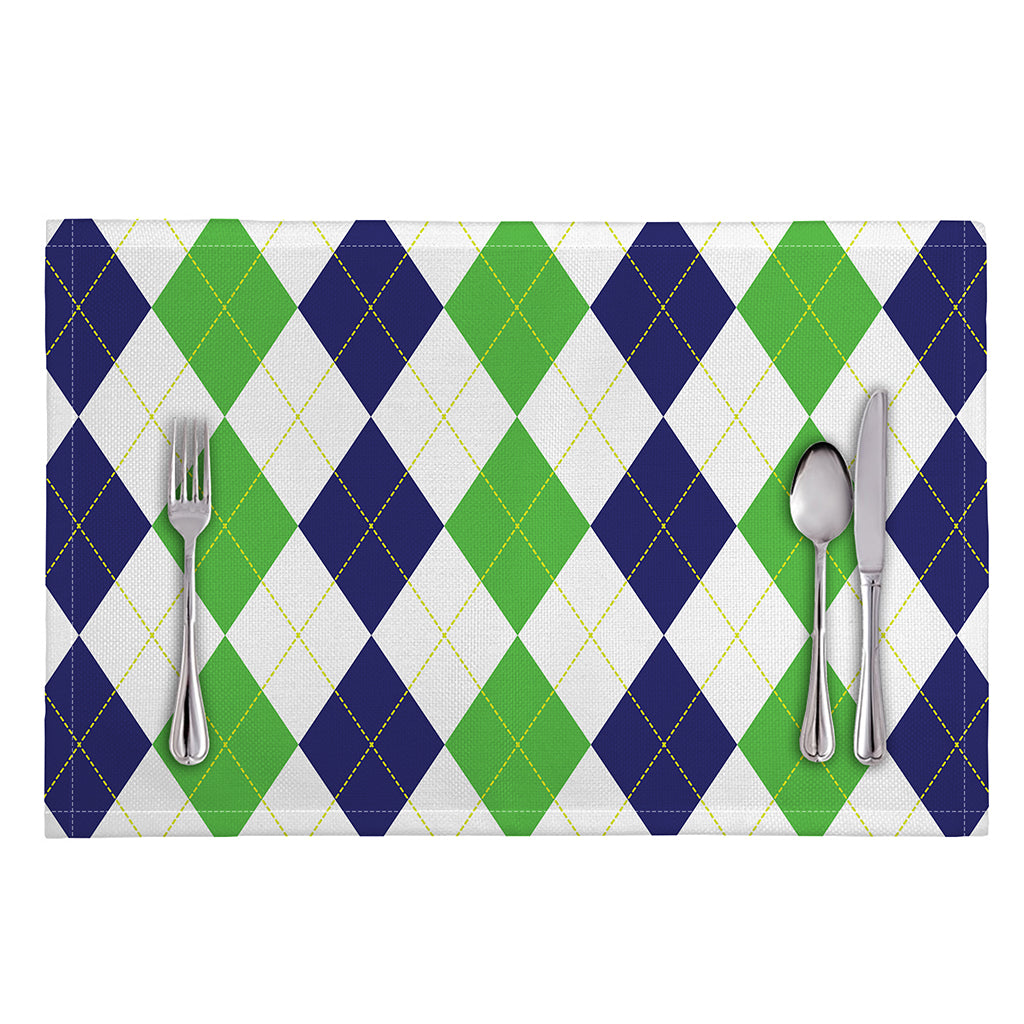 Green White And Navy Argyle Print Placemat