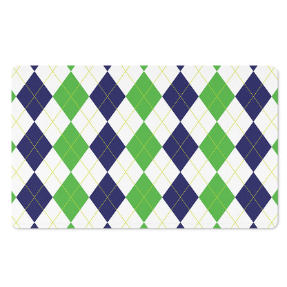 Green White And Navy Argyle Print Polyester Doormat