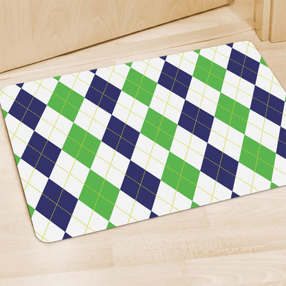 Green White And Navy Argyle Print Polyester Doormat
