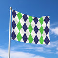 Green White And Navy Argyle Print Polyester Flag