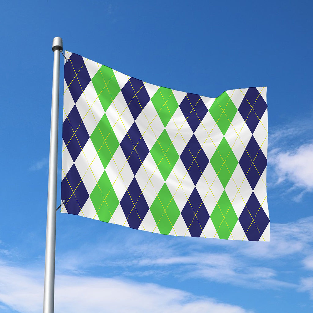 Green White And Navy Argyle Print Polyester Flag