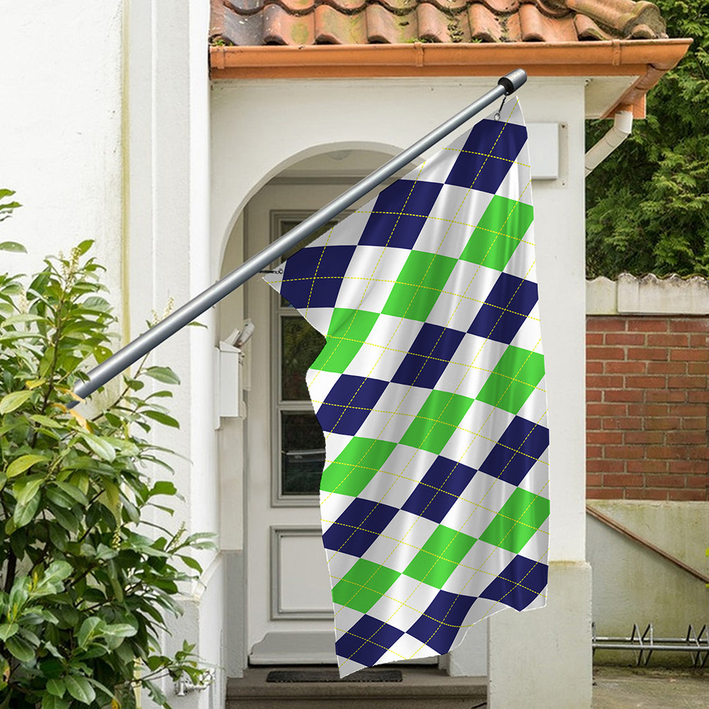 Green White And Navy Argyle Print Polyester Flag