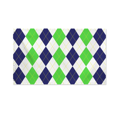 Green White And Navy Argyle Print Polyester Flag