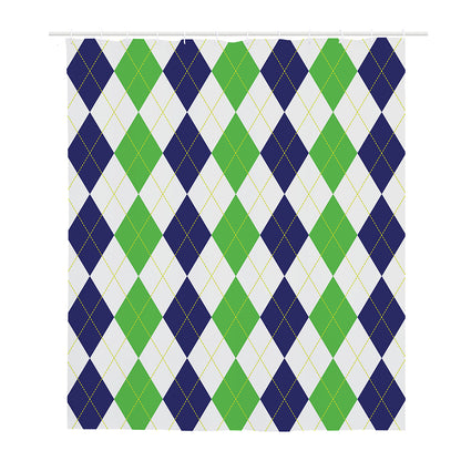 Green White And Navy Argyle Print Polyester Shower Curtain