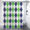 Green White And Navy Argyle Print Premium Shower Curtain