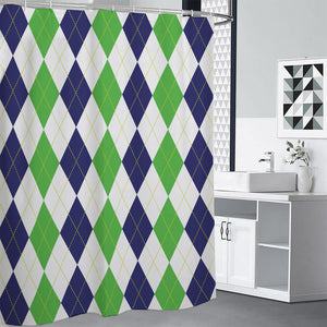 Green White And Navy Argyle Print Premium Shower Curtain