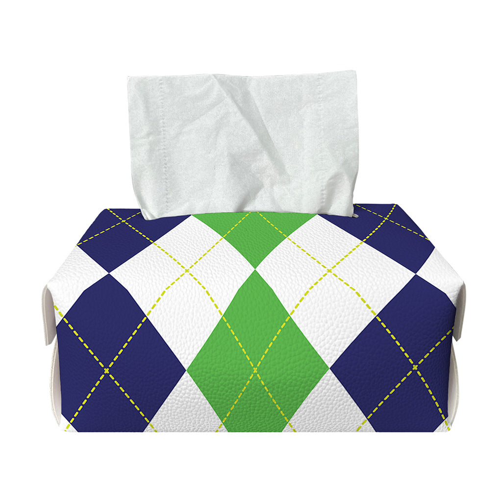 Green White And Navy Argyle Print Rectangle Tissue Box Cover